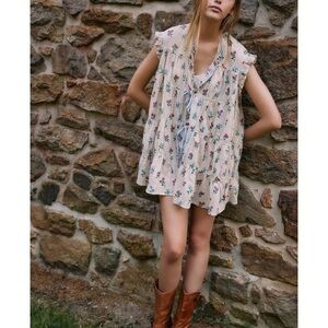 Free People Sundown Floral Print Tunic Mini Dress